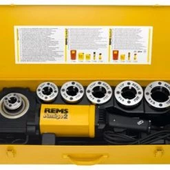 Machine à fileter Machine de filetage Rems Amigo 2 Set R 1 / 2-3 / 4-1-1 1 / 4-1 1 / 2-2 "avec têtes de coupe à changement rapide dans un boîtier en acier - 540020